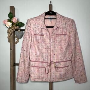 Cabi Tweed‎ Four Pocket Waist Tie Pink Multicolor Blazer Size 6